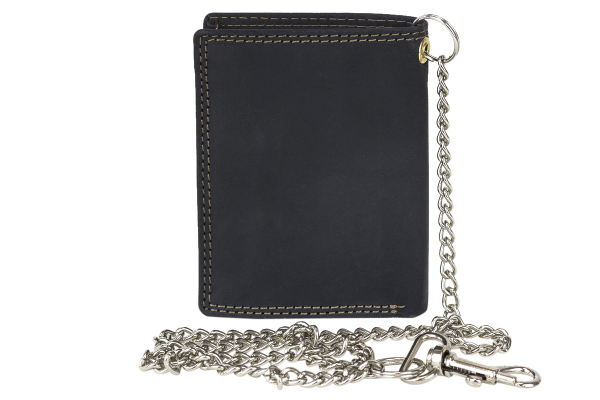Mini Biker Geldbörse extra dünn mit Chrom Kette im Hochformat LEAS MCL in Echt-Leder, schwarz